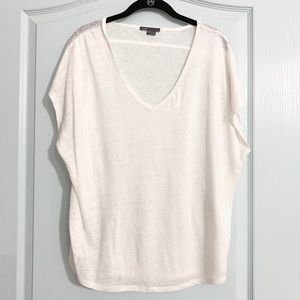Vince linen V Neck tee, Ivory, Medium